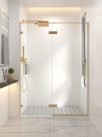 Душевая дверь распашная 1500x2000 цвет профиля Золото брашинг стекло прозрачное осветленное AL-150-00-G-C4 Premium Veconi